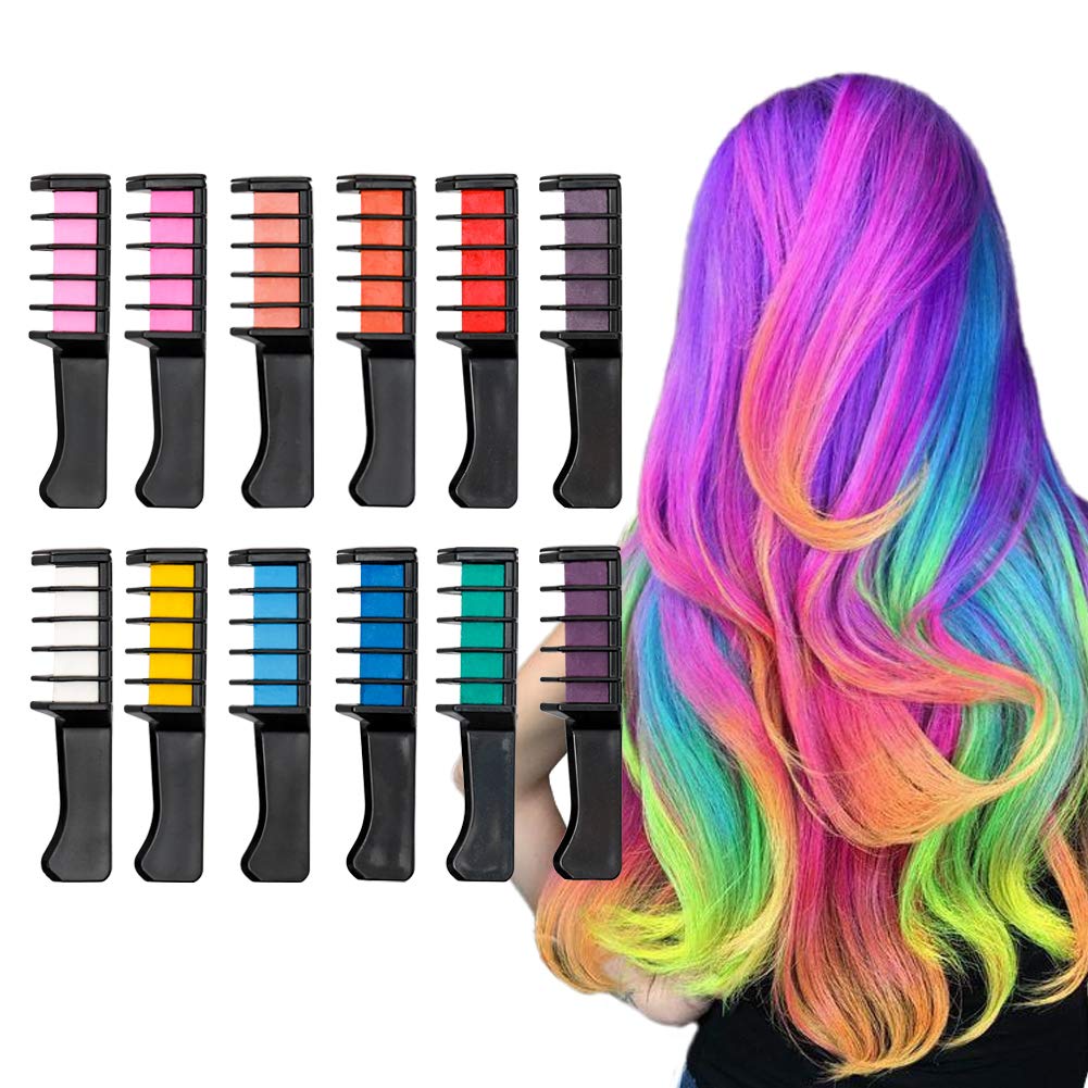 Hair Chalk Comb, 12 Colors Temporary Washable Hair Color Girls Gifts Brush Set for Kids, Boys & Girls Hair Dyeing, Party, Christmas and DIY
