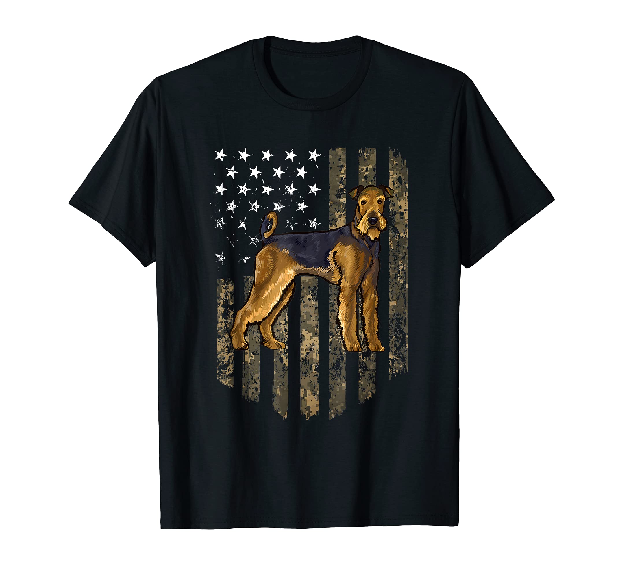 Camo American Flag Airedale Terrier 4th Of July USA T-Shirt