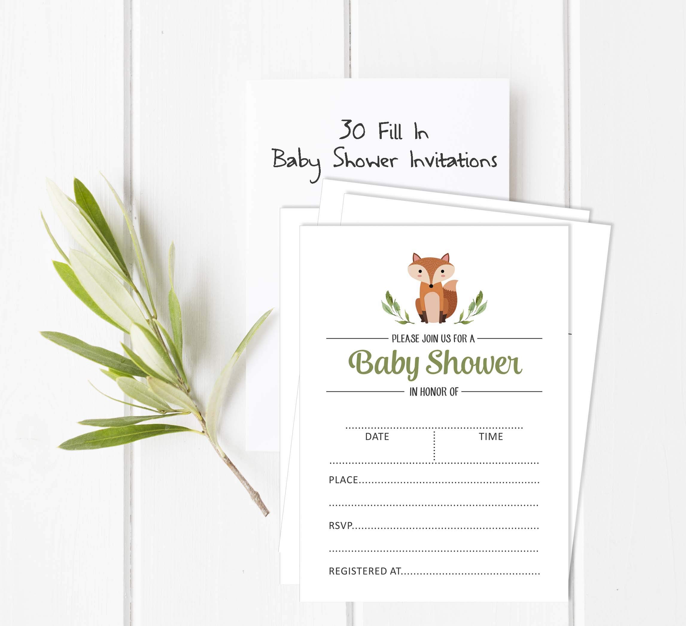 Inkdotpot 30 Fill In Style Baby Shower Invitation Cards Jungle Animals Gender Neutral Blank Invites