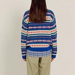 Women Y2K Argyle Striped Pullover Sweater Casual