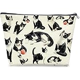 LRWHDFW Cute Tuxedo Cat Makeup Bag Gifts for Women, Cat Mom Lady Lovers Gifts Cosmetic Bag, Funny Black and White Kitten Kitty Zipper Makeup Pouch Travel Toiletry Bags
