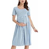 BBHoping Women’s Casual Striped Maternity Dress Short Knee Length Pregnancy Clothes for Baby Shower