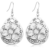 JIUIQL Boho Vintage Silver Flower Geometry Teardrop Dangle Drop Earrings Ethnic Sunflower Hook Earrings for Women