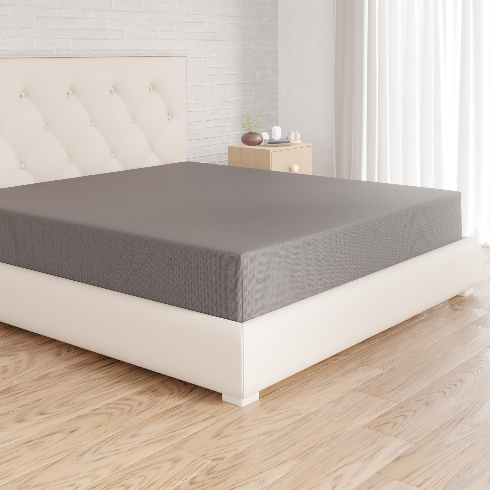 Amazon Basics Bedding Jersey Cotton Super King Fitted Sheet with 12 inch (30 cm) Deep Pocket, 180 x 200 cm, Dark Grey