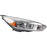 Dasbecan Halogen Headlight Assembly Compatible With Ford Focus 3rd Gen | For Ford Focus 3rd Gen 2015-2018 w/o LED DRL Right Passenger Side Chrome Headlamp Replaces# F1EZ13008GS FO2503339