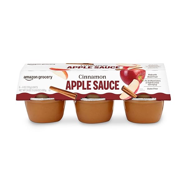 AMAZON GROCERY, CINNAMON APPLE SAUCE, 4 OZ, PACK OF 6 (PREVIOUSLY HAPPY BELLY, PACKAGING MAY VARY)