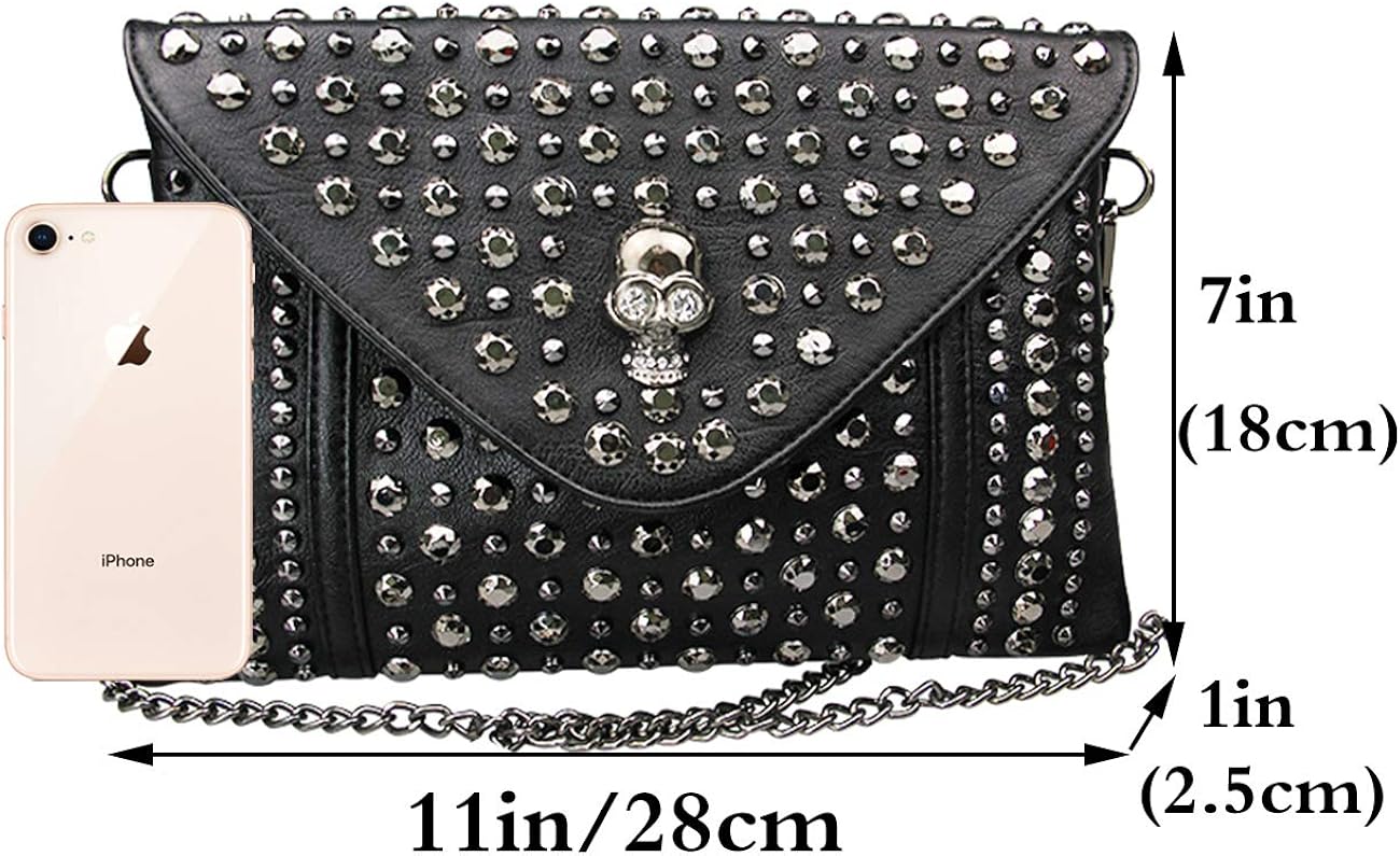 FiveloveTwo Women Rivet Chain Handbag Purse Clutch Small PU Leather Satchel Shoulder Tote Top-Handle Bag Black - Image 3
