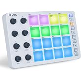 M-VAVE SK12 SMC-PAD MIDI Controller with 16 Drum Pads, 8 Assignable Knobs, Note Repeat, Rechargeable Battery, White