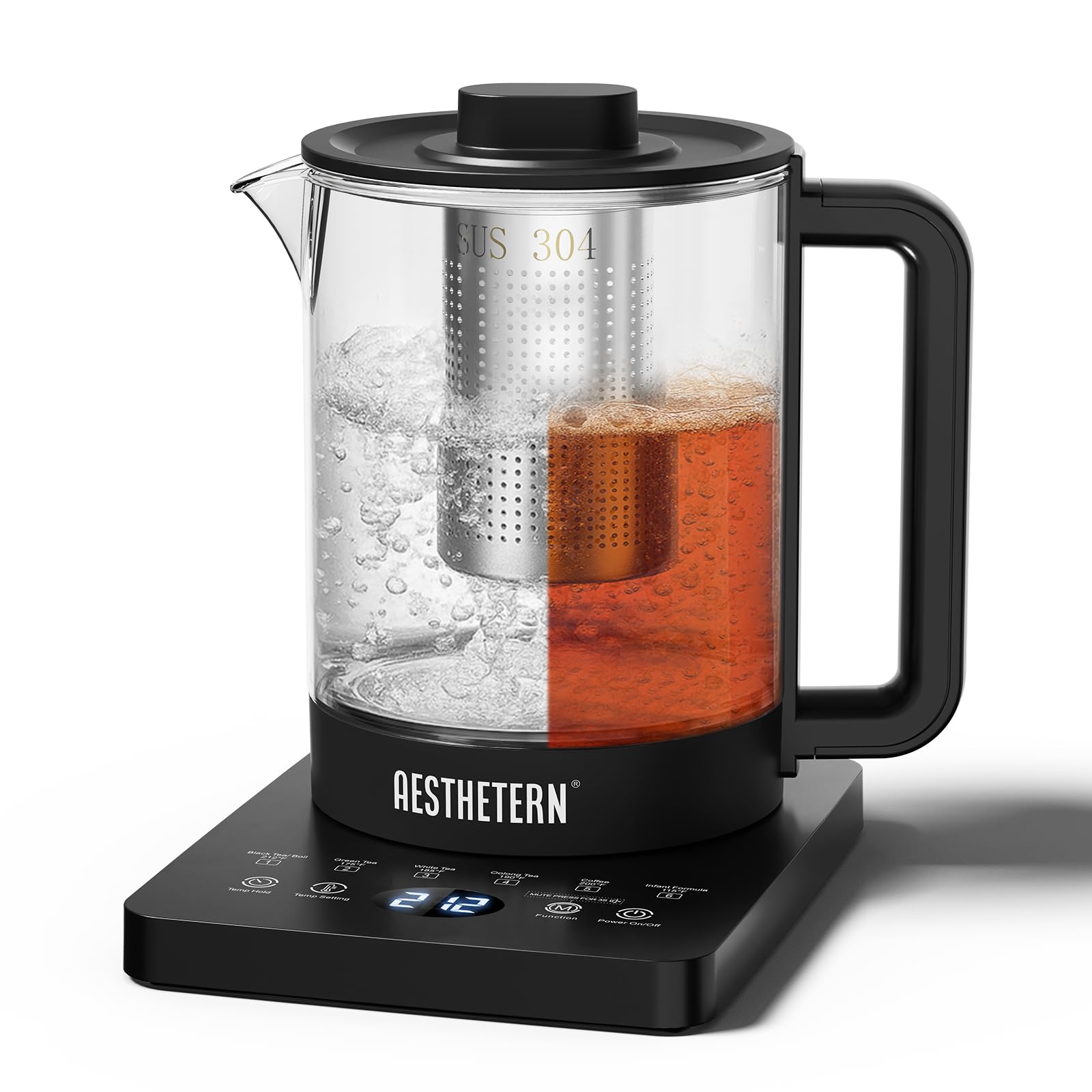 Photo 1 of Aesthetern Electric Tea Kettle with Infuser Temperature Control and Automatic Shut Off 24 H Keep Warm for Coffee Water Heater and Tea Pot Glass Black 1.5L