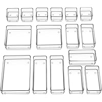 SMARTAKE 16-Piece Drawer Organizer with Non-Slip Silicone Pads, 5-Size Desk Drawer Organizer Trays Storage Tray for Makeup, J