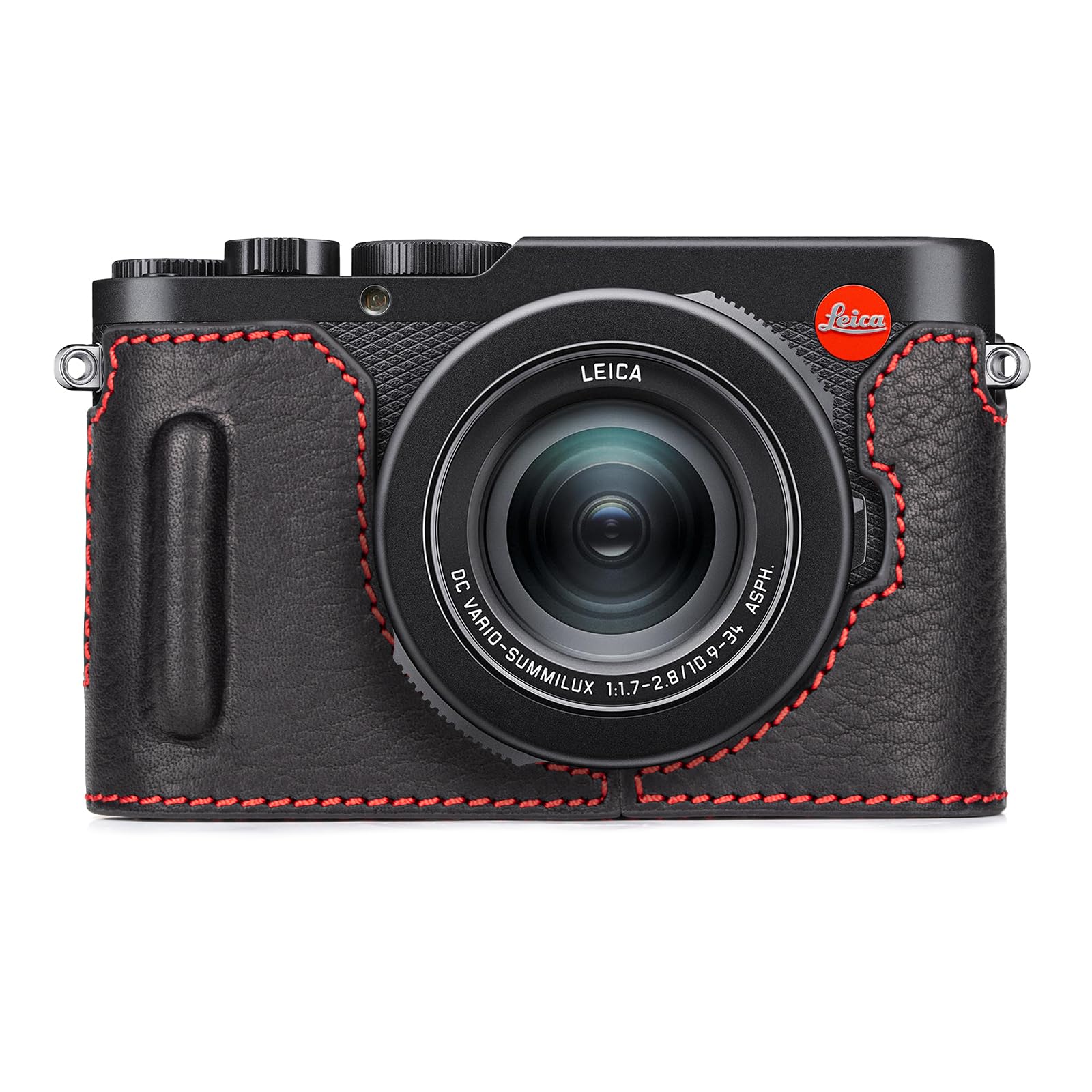 MUZIRI KINOKOO Case for Leica D-LUX 8 Camera - Retro Style Genuine Leather Half Protective Case for Leica D LUX 8/ D-LUX8 Camera - with Opening Bottom and Hand Grip Design - Black Red