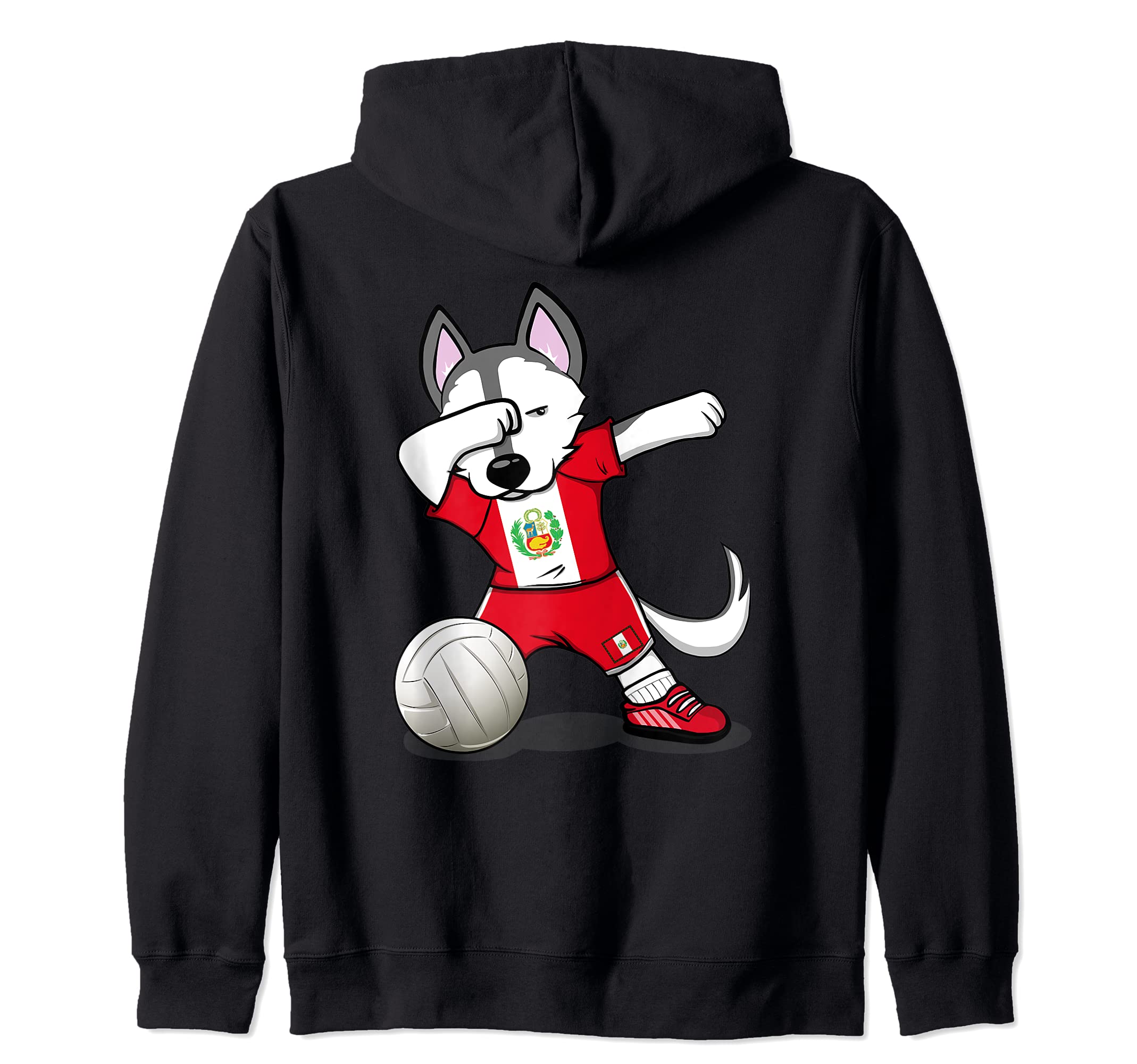 Dabbing Husky Peru Volleyball Fans Jersey - Peruvian Flag Zip Hoodie