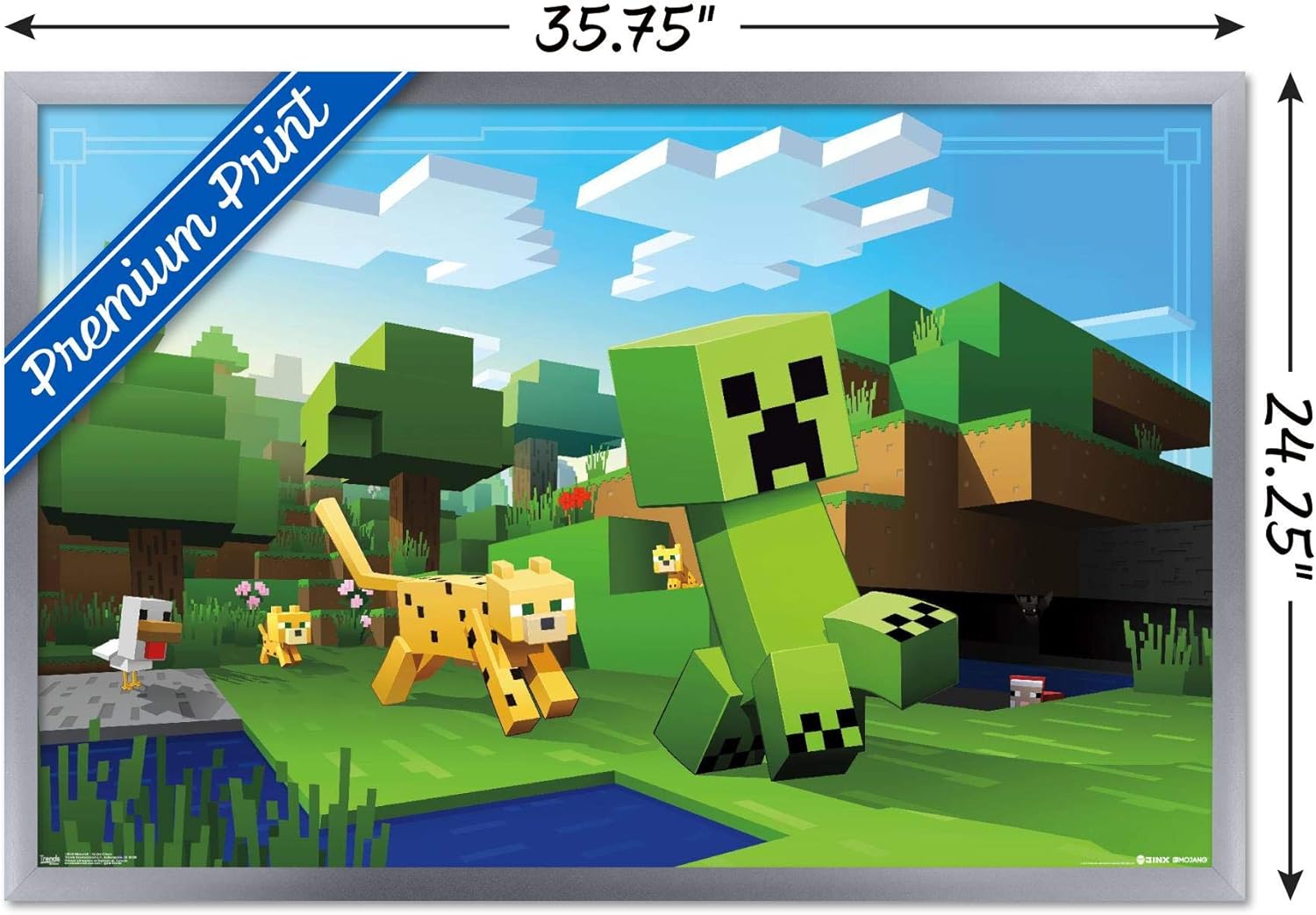 trends international minecraft ocelot chase wall poster 22 375 x 34 silver framed version
