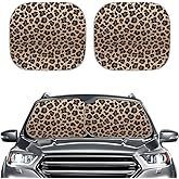 Renewold Windshield Sun Shade 2pcs, Leopard Print Auto Car Truck SUV Vehicle Universal-fit Front Windshield Sunshade - Durable Sun Shade