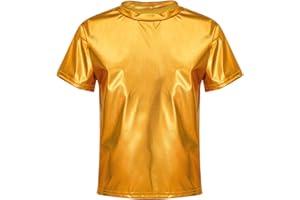 Kaerm Kids Boys Girls Shiny Metallic Hip Hop Dance T-Shirt Short Sleeve Round Neck Modern Jazz Party Performance Tops