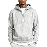 UOUA Men's Graphic Quarter Zip Hoodies Casual Long Sleeve Drop Shoulder Sweatshirt Pullover Streetwear Top