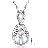 ZOEXUE Infinity Cross Cremation Jewelry - S925 Sterling Silver Cross Urn Necklace for Women - Birthstone Cross with Heart CZ Ashes Keepsake Pendant Memorial Urn Jewelry Gift for A Loss Loved Ones