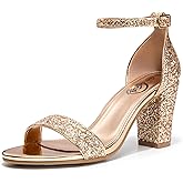 Trary Women's Gold Sparkly Block Heel Sandal, Size 8.5, Comfortable, for Wedding