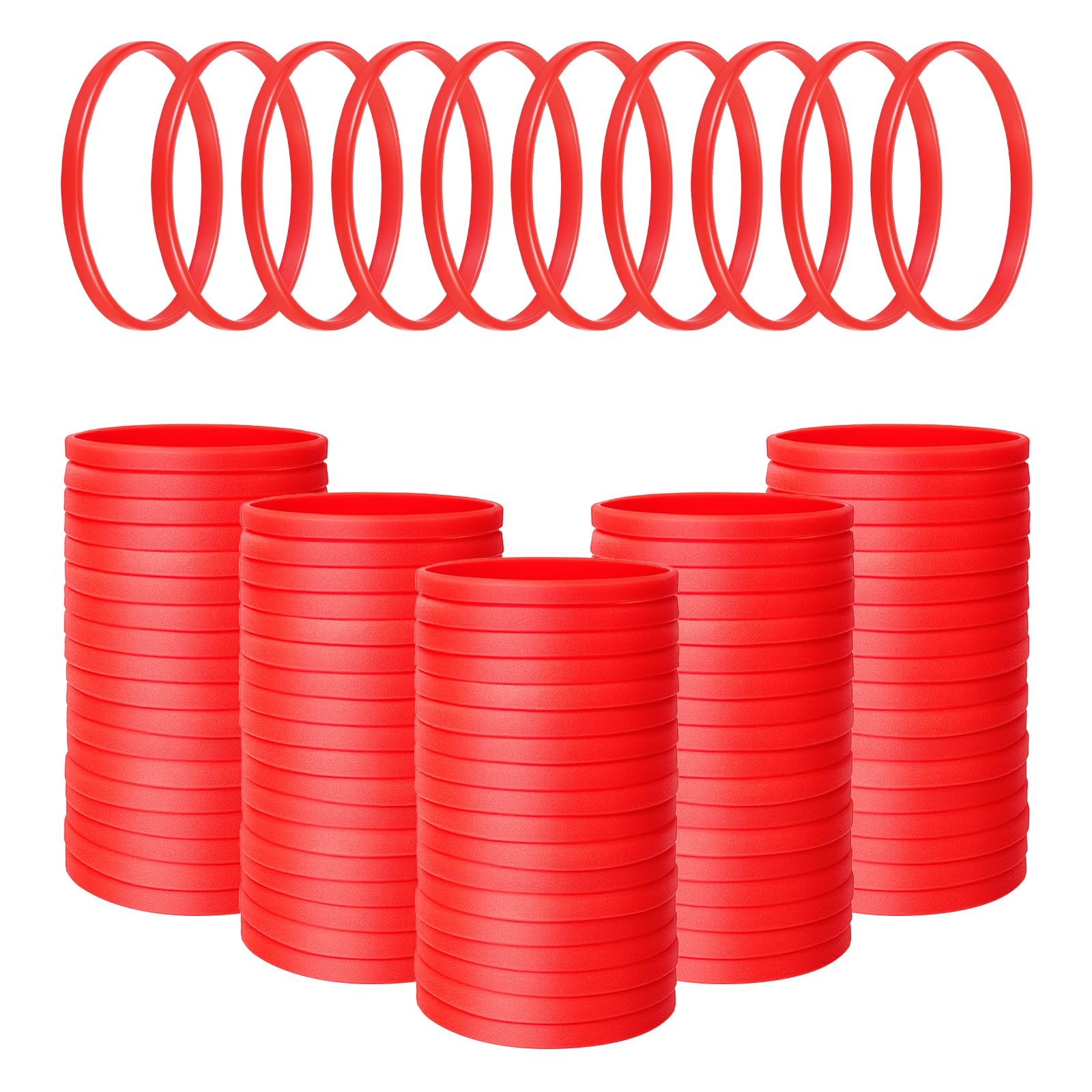 GOGO 100 Pcs Thin Silicone Wristbands for Adults, 1/5" Wide Red Rubber Bracelets Bulk for Party