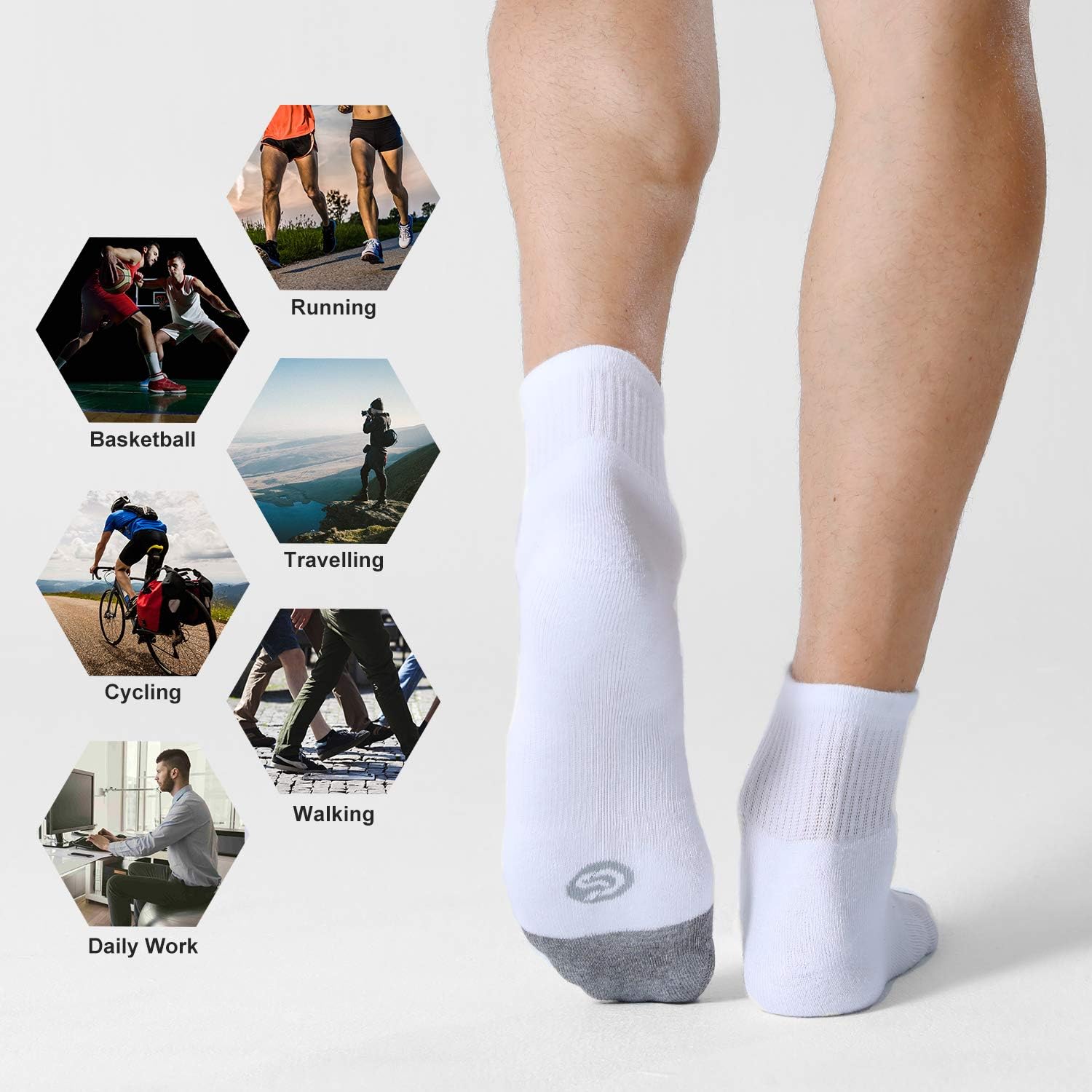 CelerSport 6 Pack Men's Ankle Socks with Cushion Athletic Running Socks: Clothing