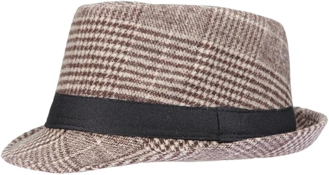 Amazon Eozy ハット 中折れ フェルトハット モダンハット 小顔効果 カジュアル 紳士帽 女優帽 ユニセックス ラシャ帽子 大人 上品 チェック柄 帽子 カーキ ハット 通販