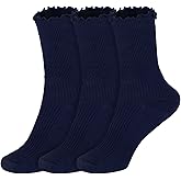 Joyingtwo Women's Ruffle High Ankle Socks - Cute Lettuce Trim, Solid Color Casual