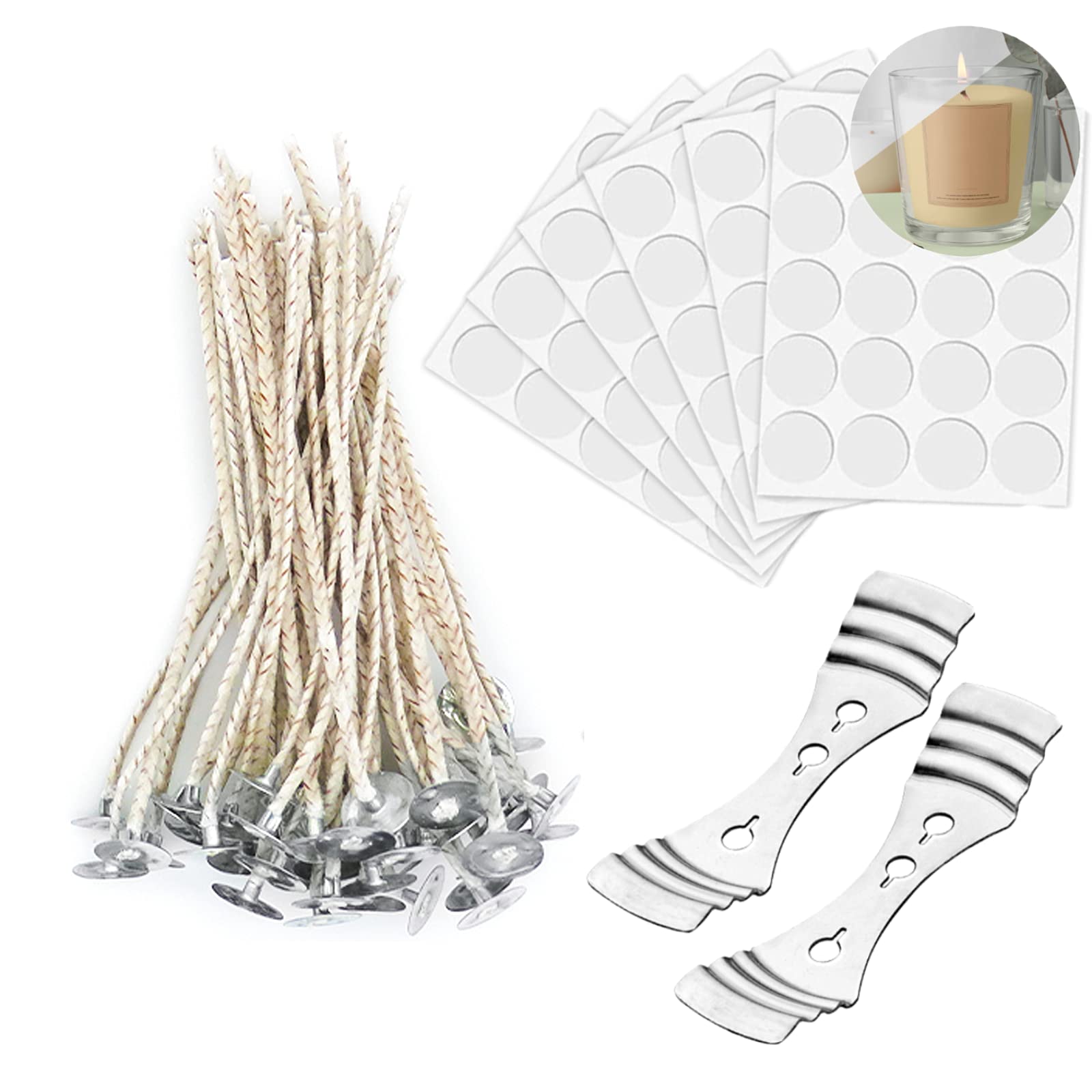 KOOLPU Candle 120 Pcs Organic Soy Pre-waxed 100% Cotton wick with 2 Pcs Wick Holder, Vegan Friendly Perfect for DIY Candle Making (10cm) โ image 1