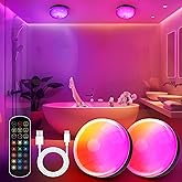 2-Pack Waterproof Shower Lights for Inside Shower, 15 RGBW Color Rechargeable Mood Lighting with Remote(Dimmable&Timer), LED Wireless Ceiling Light for Bathroom, Closet, Hallway, Stairs, Party Decor
