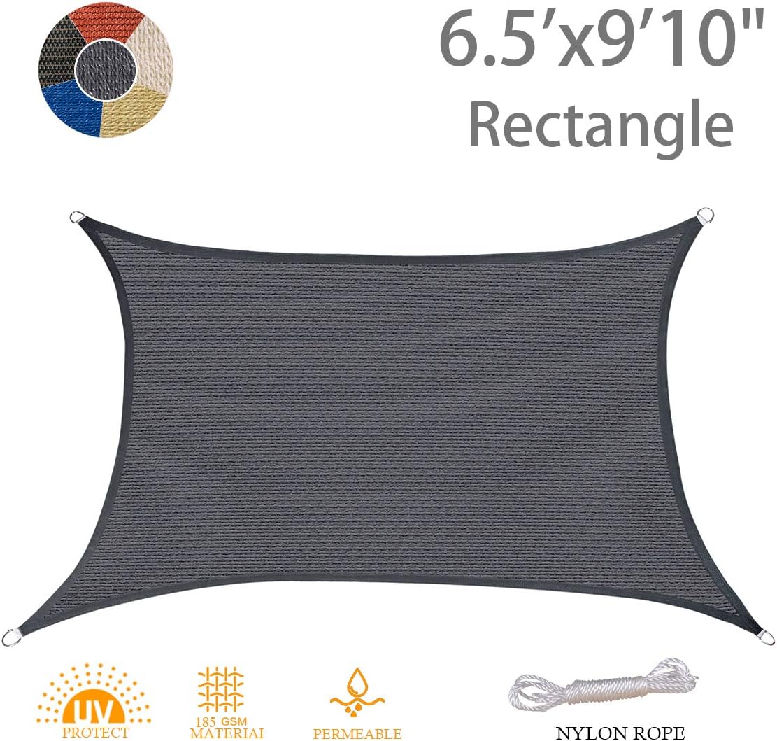 AXT SHADE Rectangle Sun Shade Sail, 6.5' x 9'10" Charcoal Sunshades Sails Patio Cover Canopy Shades for Outdoor Activity