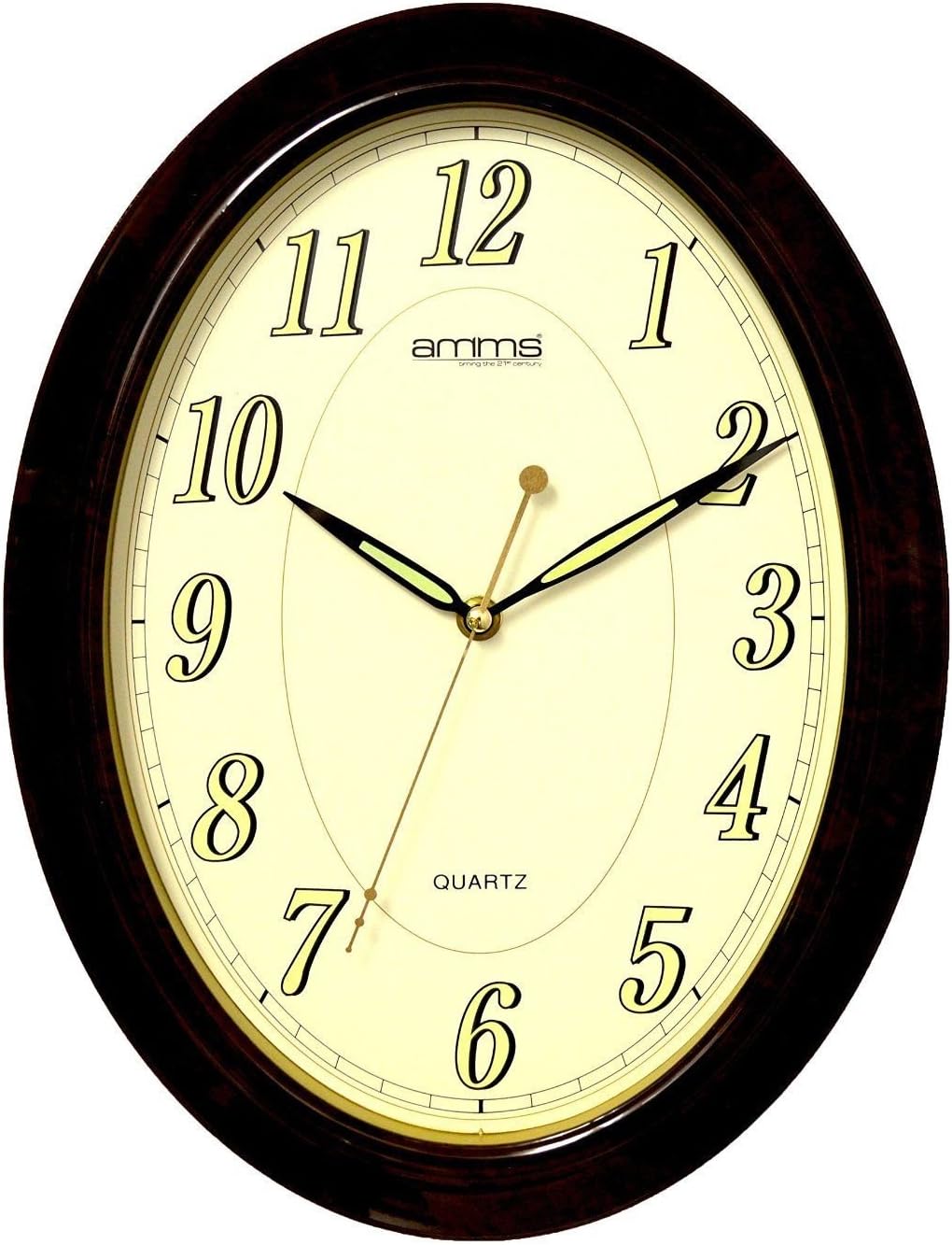 Bold Brown Oval Case Arabic Numerals Quartz Wall Clock