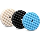 Marsui 3 Pcs 8 Inch Foam Polishing Pad Double Sided 5/8-11 Thread Waffle Buffing Pads for Auto Detailing, Paint Repair, Waxing, and Scratch Removal