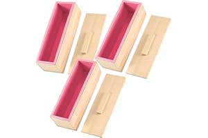ZOENHOU 3PCS 42 oz Pink Soap Molds, Flexible Rectangular Silicone Soap Making Molds Kit with Wood Box DIY Tool Set for Soap Making Supplies