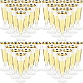 150 Pcs Gold Plastic Champagne Flutes - Clear Disposable Crystal Wine Glasses for Wedding Toasting, Party Cocktail Cups