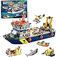 RiceBlock City Scientific Research Ship Building Blocks Sets, Ocean Exploration Team Building Toys, Expedition Boat Model Kits, Ideal Compatible with Lego, 938 Pieces