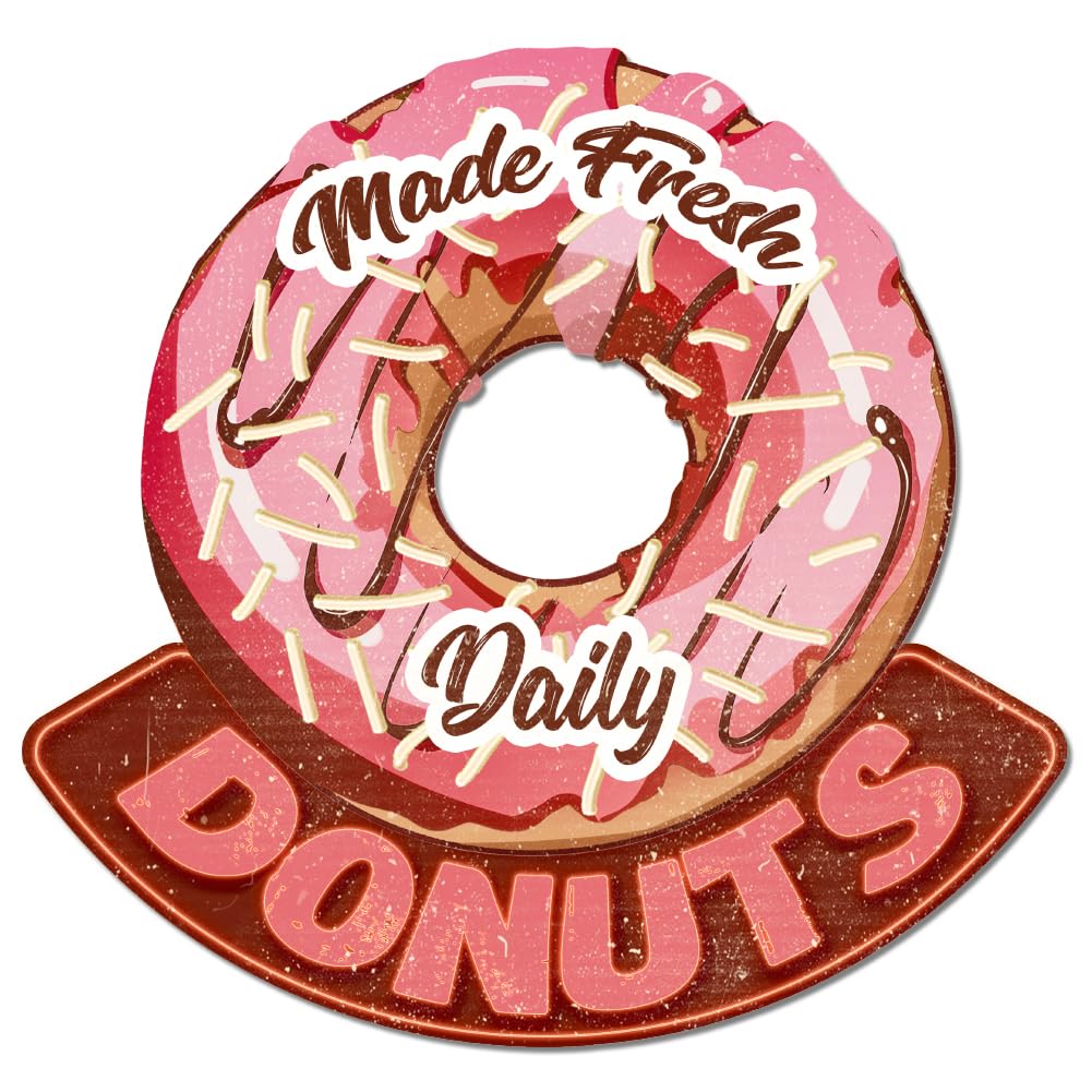 GLOBLELAND "Made Fresh Daily" Vintage Metal Tin Sign Retro Donuts Plaque Poster Sign Metal Wall Decorative Tin Signs for Home Restaurant Coffee Shop Club Bar Decoration