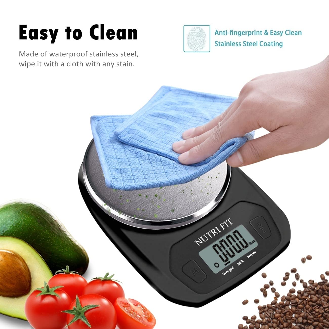 NUTRI FIT Digital Food Scale Small Kitchen Scales Weight in Grams and OZ for Cooking Baking Weight Loss, Stainless Steel Tare & Backlit LCD Display, Black
