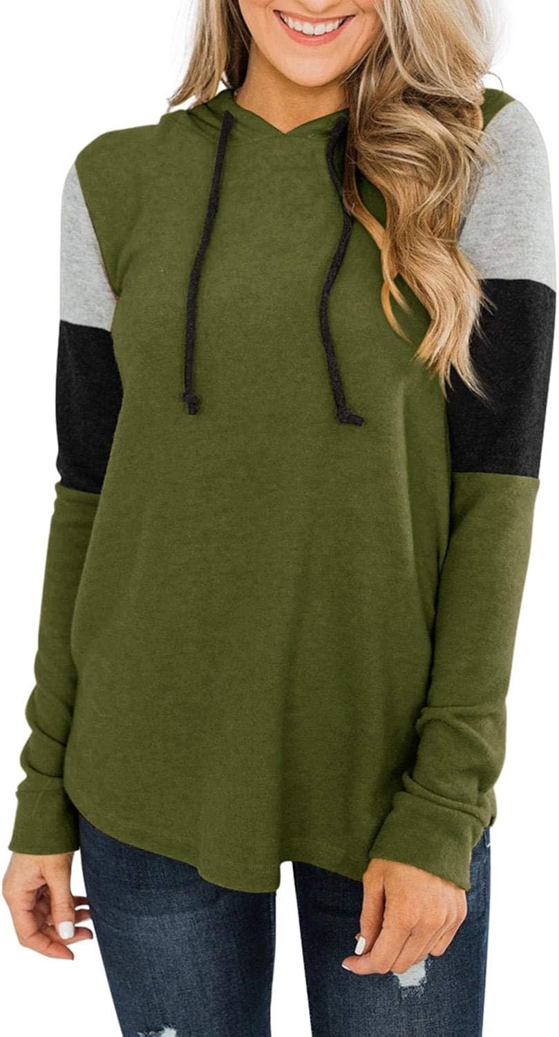 PINKMSTYLE Womens Color Block Hoodie Sweatshirts Tunic Pullover Tops Long Sleeve Drawstring Shirts at  Women’s Clothing store