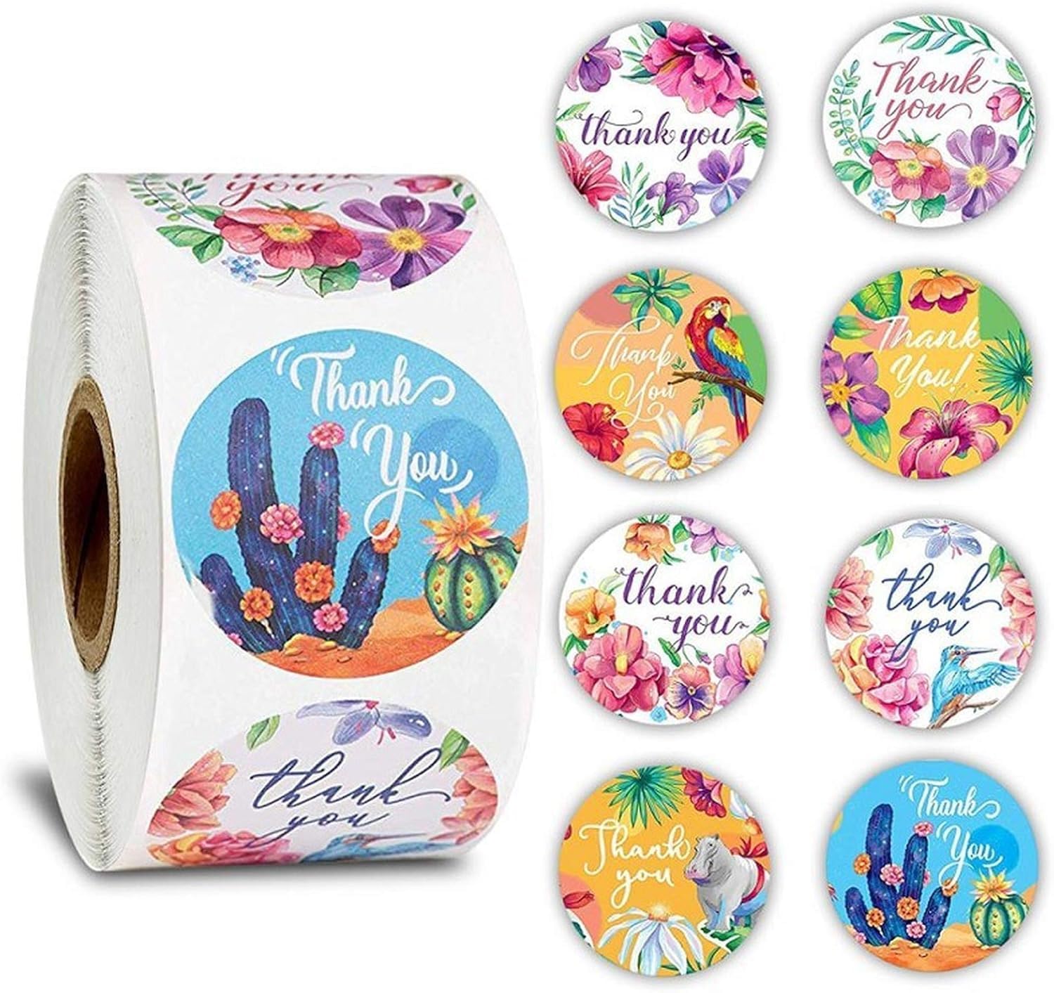 Photo 1 of Citihomy 500 Pcs Thank You Stickers 8 Designs 1 Inch Multicolor Floral Bird Thank You Stickers for Packaging & Small Business Self-Adhesive Labels
