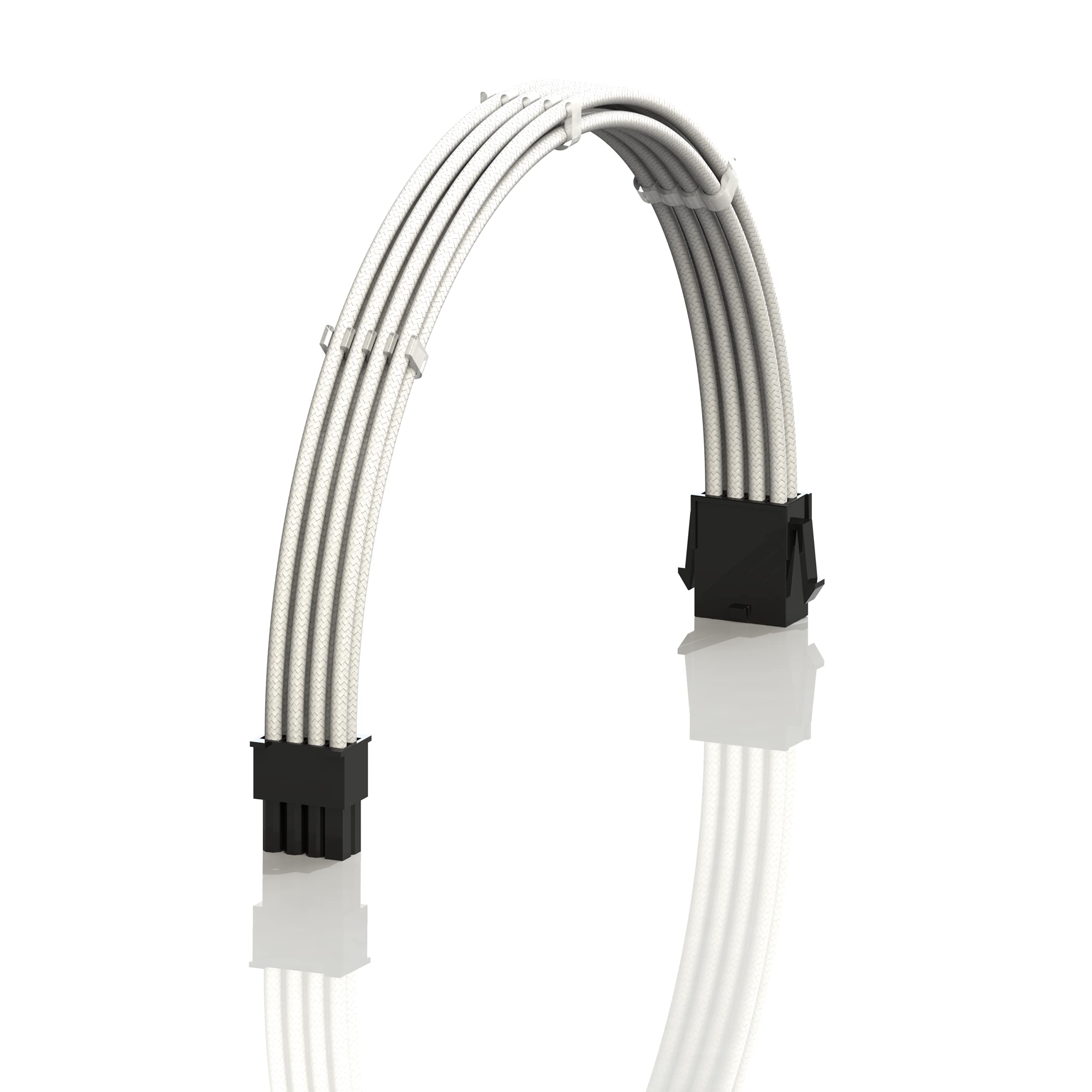 LINKUP - AVA 30cm EPS 8 Pin (4+4) CPU ATX Motherboard PSU Power Supply Braided Sleeved Custom Mod PC Extension Cable w/Combs | Strong & Stiff Design | Single Pack | 300mm - White — image 1