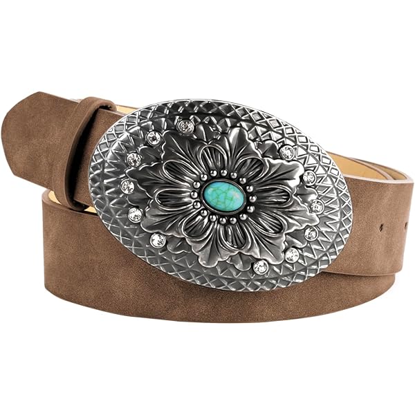 VTG Brown Leather Concho Silver Turquoise Cowgirl Bohemian Belt Western S Vintage Accessocraft NYC Concho Belt Leather Turquoise  main image 4