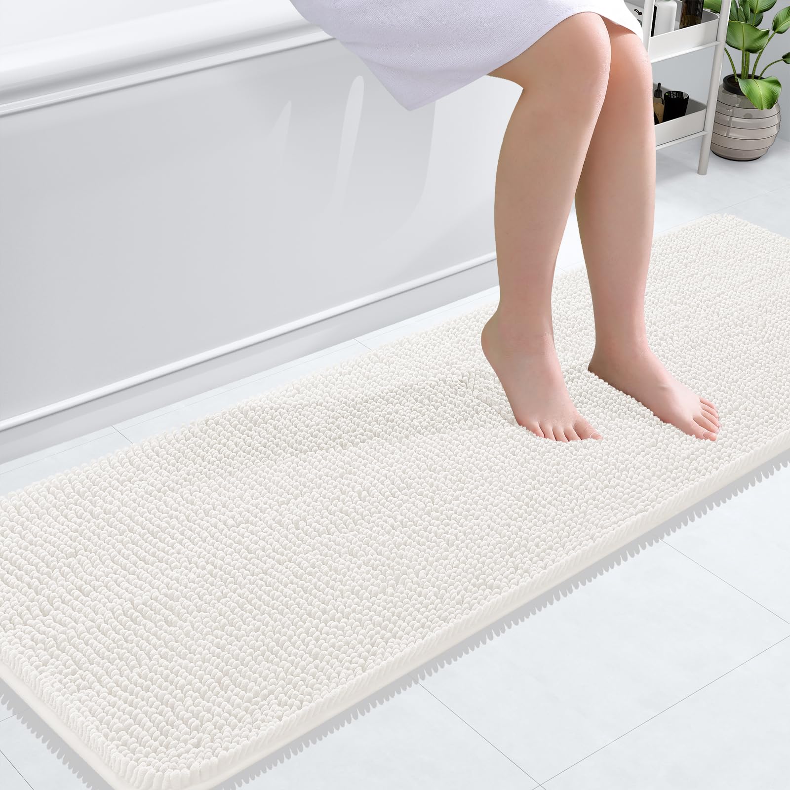 Photo 1 of OLANLY Bathroom Rugs 59x20, Extra Soft Absorbent Chenille Bath Rugs, Rubber Backing Quick Dry, Machine Washable Bath Mats for Bathroom Floor, Tub and Shower, Home Decor Accessories, Ivory