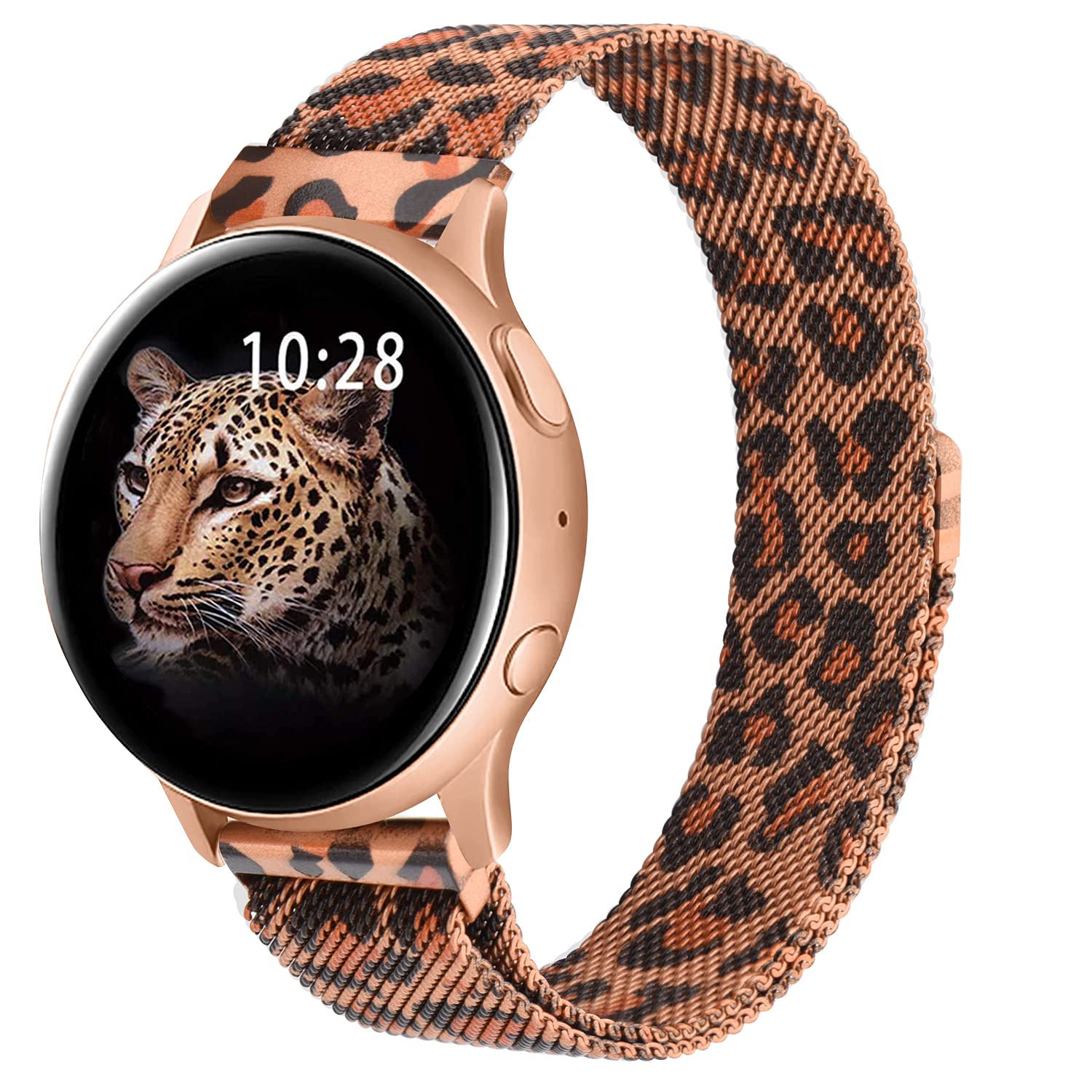 YILED Metal Bands for Samsung Galaxy Watch Active 2 40mm 44mm / Galaxy Watch Active, 20mm Stainless Steel Mesh Watch Strap for Galaxy Watch 3 41mm / Galaxy Watch 42mm (Leopard)