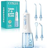 COSLUS ADA Accepted C51 Portable Water Flosser for Teeth: 3 Modes & 6 Pressure Settings with Jet Mode Water Dental Pick for O