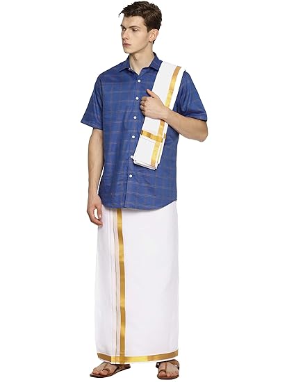 Men Permium cotton readymade pocket dhoti with angavastram