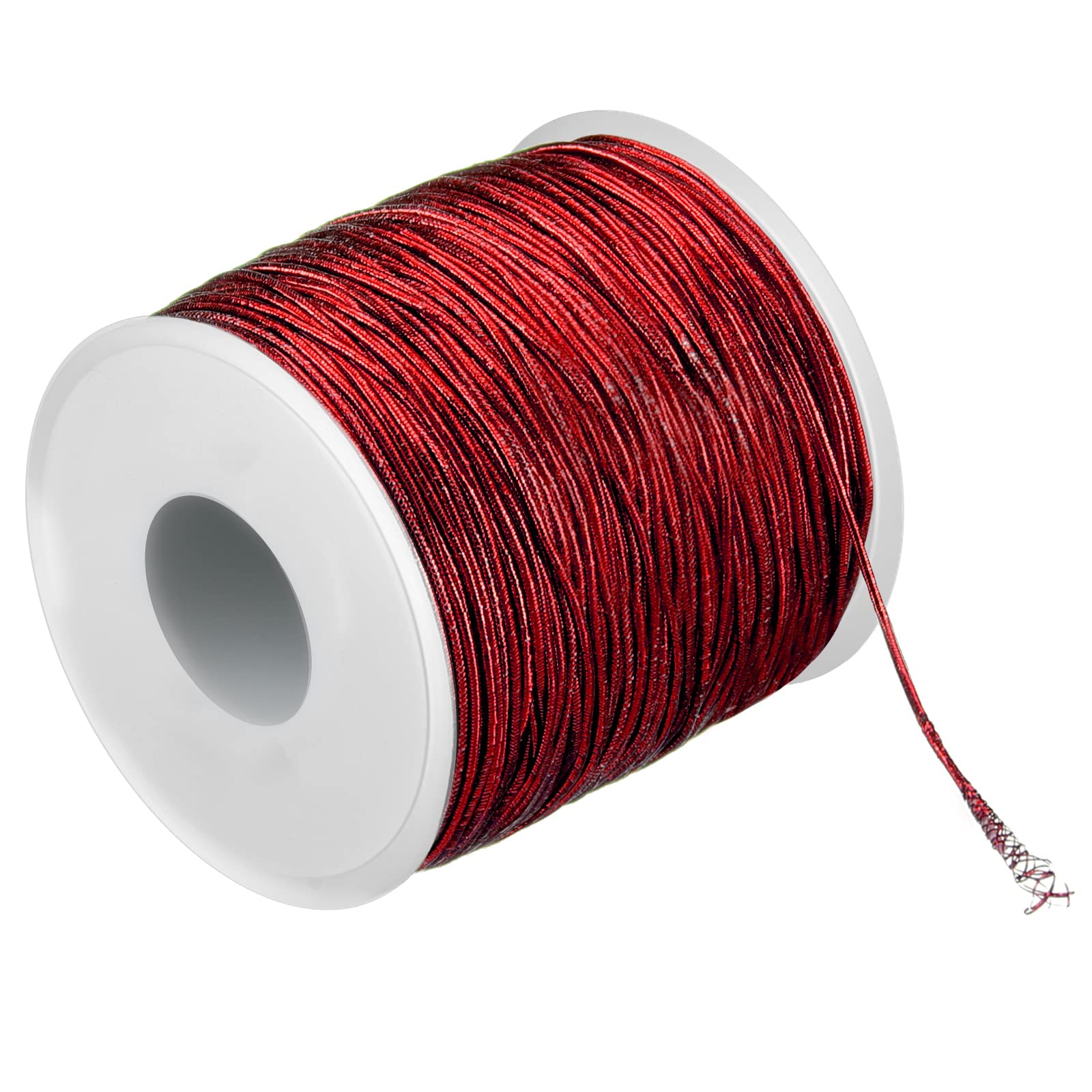 Photo 1 of 100 Yards Metallic Stretch Cord Elastic Cords Ribbon Colored Metallic Elastic String Rope Stretchy Tinsel Cord Rope for Christmas Ornament Hanging Craft Jewelry Making Gift Wrapping(Red)