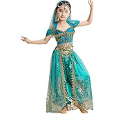 ORIDOOR Girls Princess Jasmine Makeup Girl Halloween Dress up Belly Dance Costume