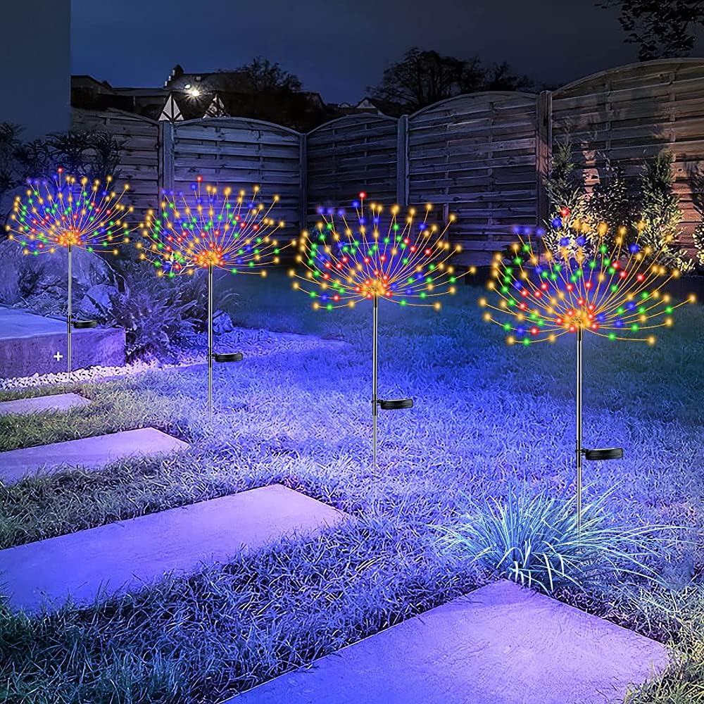 Photo 1 of 4 PCS Solar Firework Light, Outdoor Solar Garden Decorative Lights 120 LED Powered 40 Copper Wires String DIY Landscape Light for Walkway Pathway Backyard Christmas Decoration Parties (Colorful)