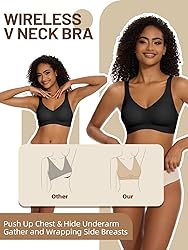 Women's V Neck Bra Wireless Push Up Bralette Padded