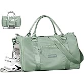 FIORETTO Womens Gym Tote Duffle Bag with Wet Pocket & Shoe Compartment, Sports Duffel Overnight Weekender Hospital Workout Carry on Bag for Girls, Ideal for Travel, Swimming, Dance, Ballet Celadon