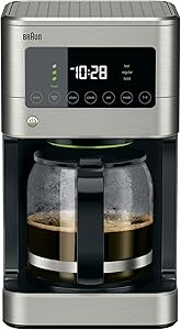 Braun Brew Sense 12 Cup Touch Screen Drip Coffee Maker Machine with Brew Strength Options, 2 Hour Shut Off and 24 Hour Timer, Stainless Steel
